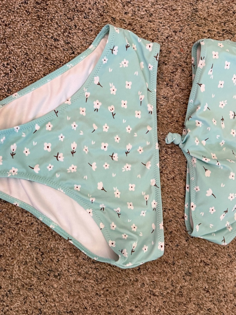 Mint Floral High-Waist Bikini Bottom and Bandeau Set